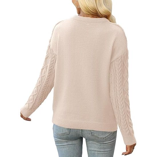 Women's Chunky Knit Crew Neck Pullover Sweater - Image 4