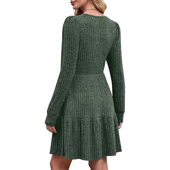 Women's dress square neck long sleeve winter dress - Image 3